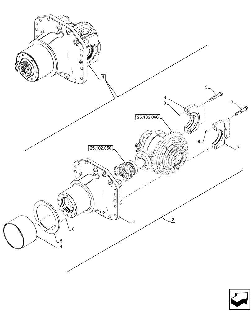 Схема запчастей Case IH OPTUM 300 CVT - (25.102.040) - VAR - 758795, 758796 - FRONT AXLE, DIFFERENTIAL PINION SHAFT & GEARS, CARRIER (25) - FRONT AXLE SYSTEM