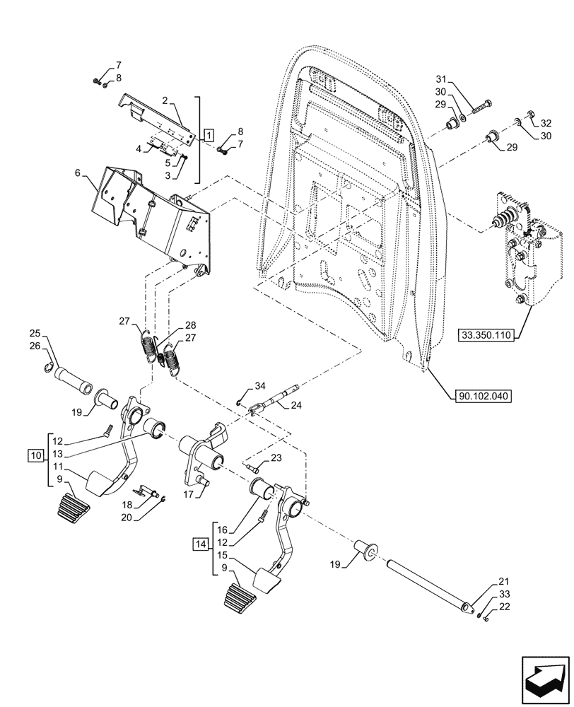 Схема запчастей Case IH OPTUM 270 CVT - (33.350.100) - VAR - 758802, 758803, 758804, 758805, 758806, 758807, 758871 - ANTILOCK BRAKING SYSTEM (ABS), PEDAL (33) - BRAKES & CONTROLS