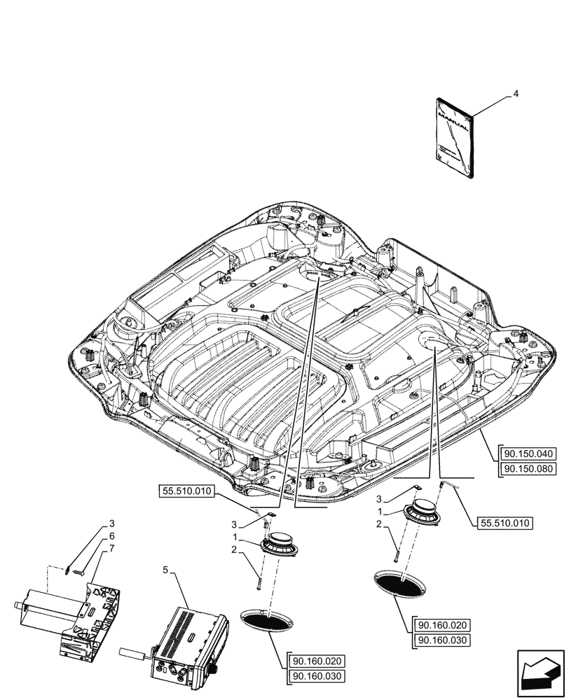 Схема запчастей Case IH OPTUM 300 CVT - (55.512.030) - VAR - 758660 - RADIO, SET, W/ BLUETOOTH (55) - ELECTRICAL SYSTEMS