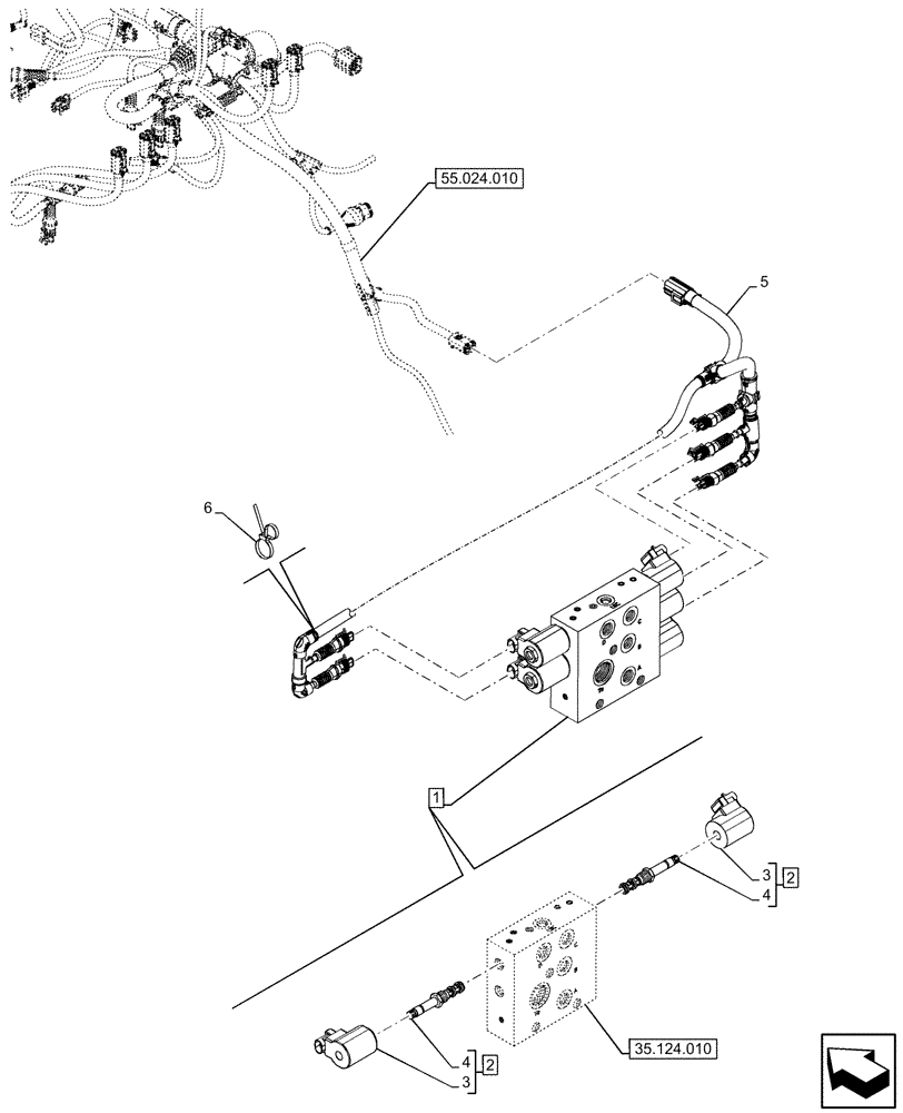 Схема запчастей Case IH OPTUM 300 CVT - (55.035.060) - VAR - 758762, 758766 - REAR, 3 POINT HITCH, CONTROL VALVE, SOLENOID (55) - ELECTRICAL SYSTEMS