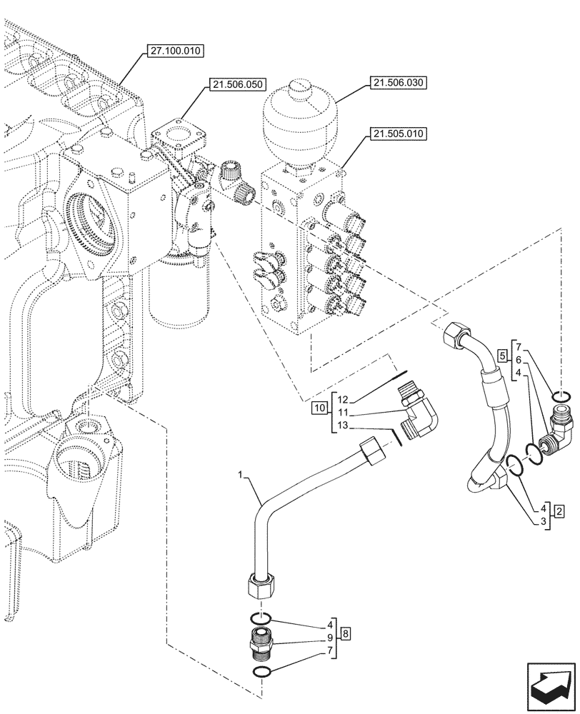 Схема запчастей Case IH OPTUM 270 CVT - (21.506.040) - VAR - 391138, 758022, 758870, 759053 - TRANSMISSION, LUBRICATION, LINE (21) - TRANSMISSION