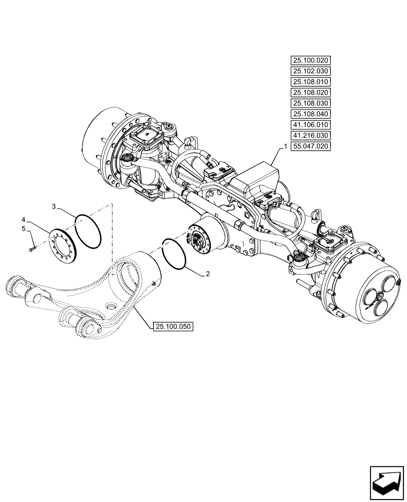 Схема запчастей Case IH OPTUM 270 CVT - (25.100.010) - VAR - 758795 - FRONT AXLE, MOUNTING (25) - FRONT AXLE SYSTEM