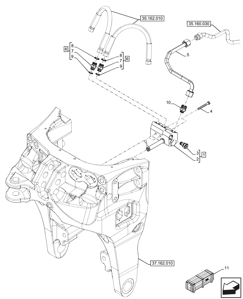 Схема запчастей Case IH OPTUM 270 CVT - (35.160.010) - VAR - 758768, 758769, 758770, 758771, 758772, 758773, 759086, 759304, 759305, 759306, 759307, 759308 - FRONT, 3 POINT HITCH, VALVE (35) - HYDRAULIC SYSTEMS