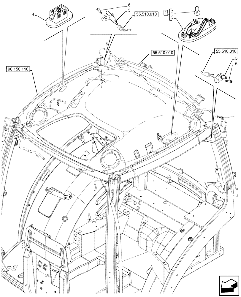 Схема запчастей Case IH OPTUM 270 CVT - (55.514.050) - CAB, INTERIOR LIGHT (55) - ELECTRICAL SYSTEMS