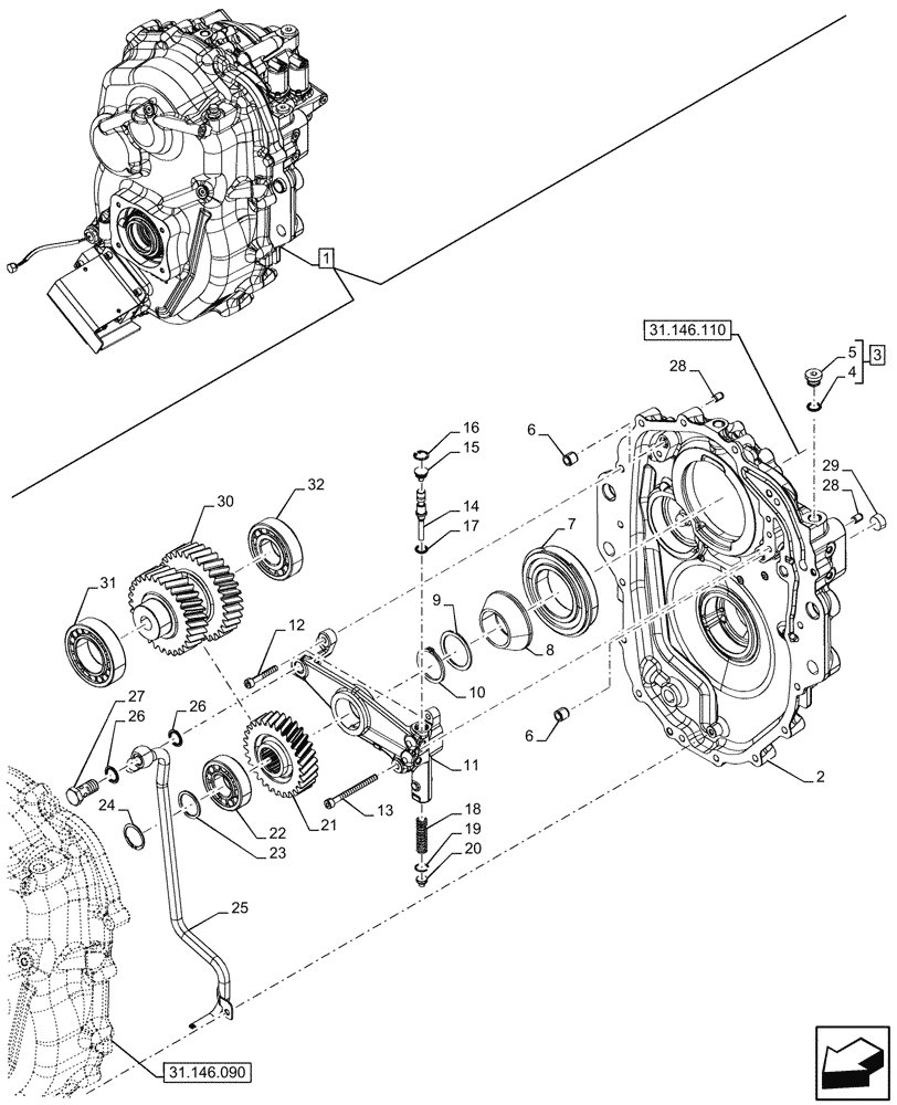 Схема запчастей Case IH OPTUM 300 CVT - (31.146.100) - VAR - 758770, 758771, 759305, 759306 - FRONT PTO, COMPONENTS (31) - IMPLEMENT POWER TAKE OFF