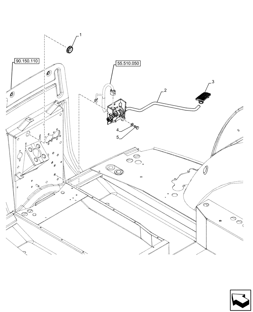 Схема запчастей Case IH OPTUM 270 CVT - (55.525.010) - VAR - 391138, 758022 - ACCELERATOR PEDAL (55) - ELECTRICAL SYSTEMS