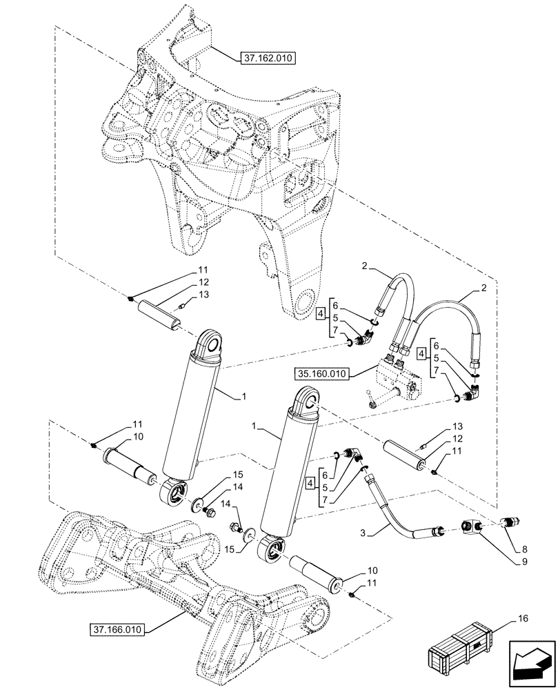 Схема запчастей Case IH OPTUM 270 CVT - (35.162.010) - VAR - 758768, 758769, 758770, 758771, 758772, 758773, 759086, 759304, 759305, 759306, 759307, 759308 - FRONT, 3 POINT HITCH, LIFT CYLINDER (35) - HYDRAULIC SYSTEMS