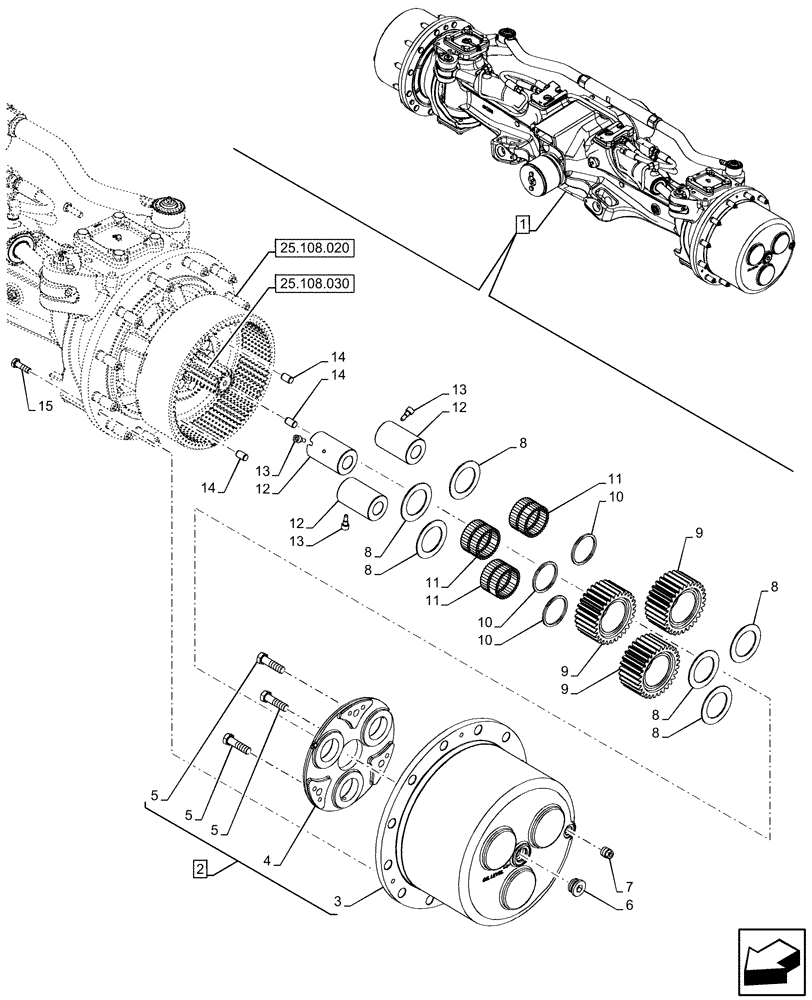 Схема запчастей Case IH OPTUM 270 CVT - (25.108.010) - VAR - 758795 - FRONT AXLE, PLANETARY REDUCER (25) - FRONT AXLE SYSTEM