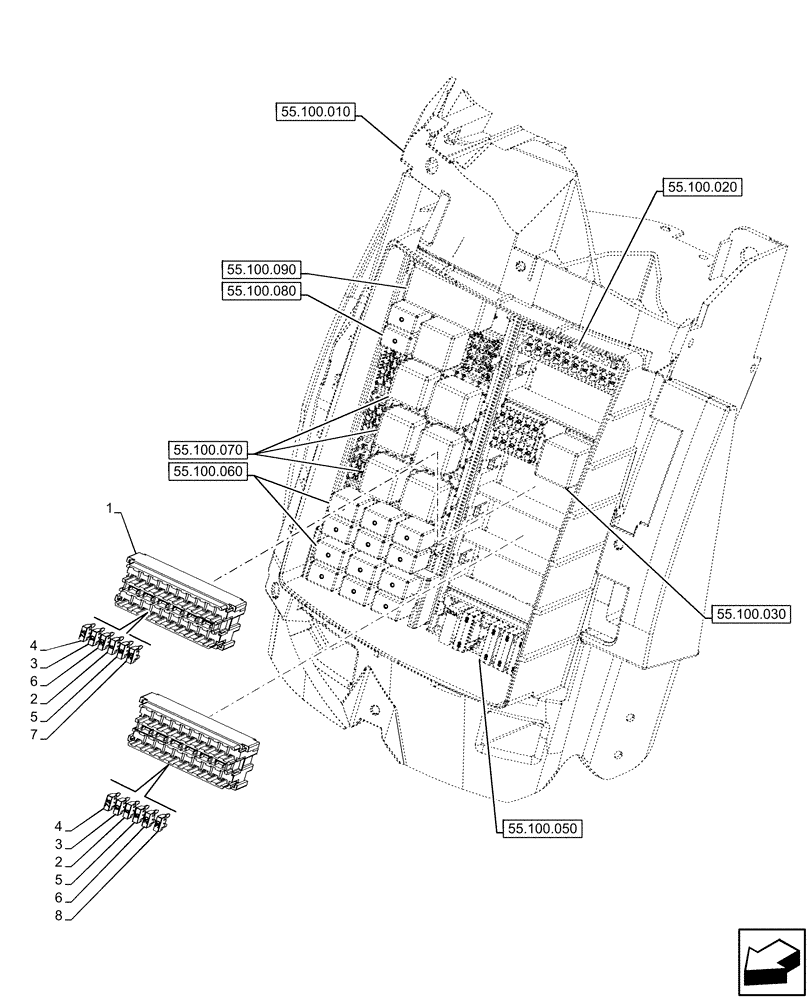 Схема запчастей Case IH OPTUM 270 CVT - (55.100.040) - RELAY, FUSE BOX (55) - ELECTRICAL SYSTEMS