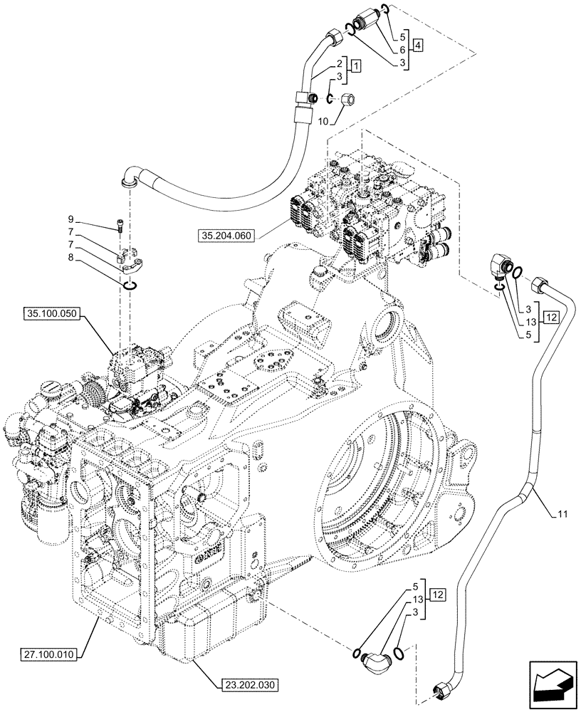 Схема запчастей Case IH OPTUM 270 CVT - (35.204.190) - VAR - 758085, 758086 - REMOTE CONTROL VALVE, LINE (35) - HYDRAULIC SYSTEMS