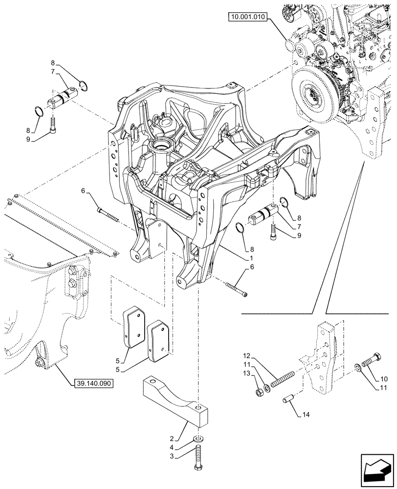 Схема запчастей Case IH OPTUM 300 CVT - (25.100.060) - VAR - 758795, 758796 - FRONT AXLE, SUPPORT (25) - FRONT AXLE SYSTEM