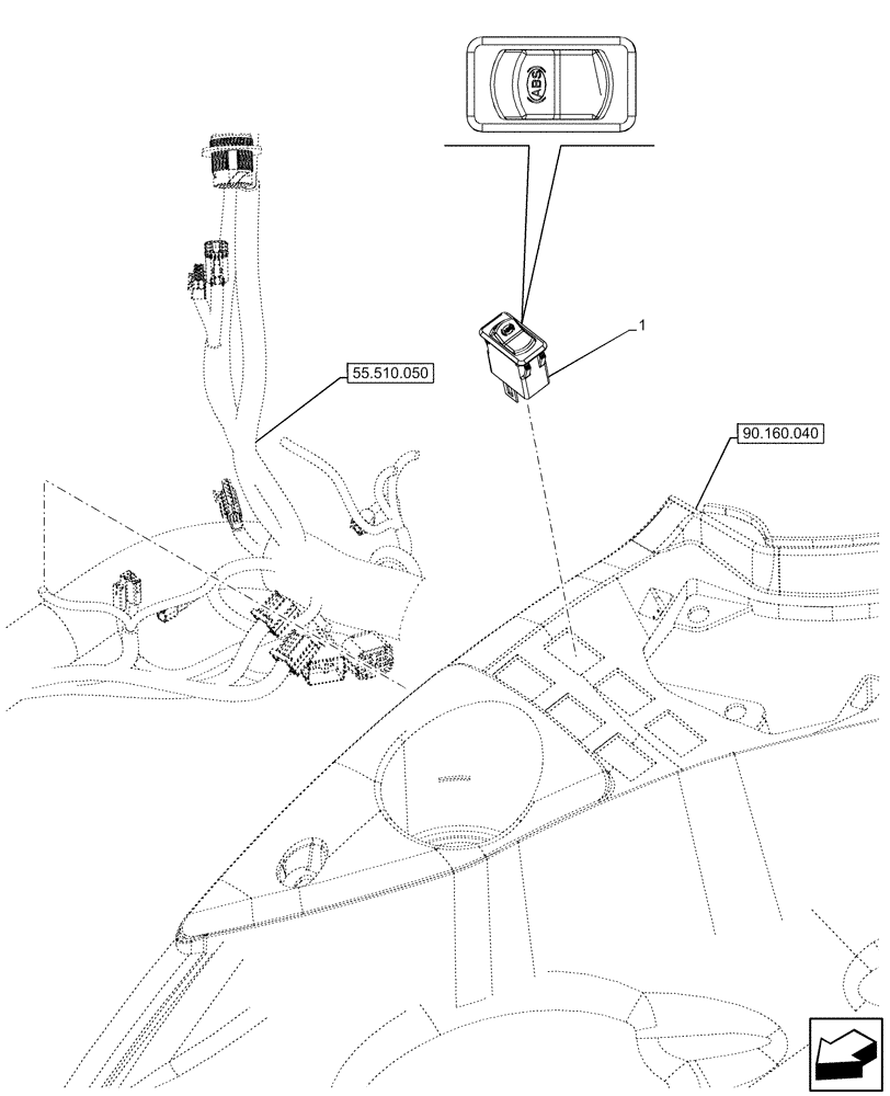 Схема запчастей Case IH OPTUM 270 CVT - (55.519.020) - ANTILOCK BRAKING SYSTEM (ABS), SWITCH (55) - ELECTRICAL SYSTEMS