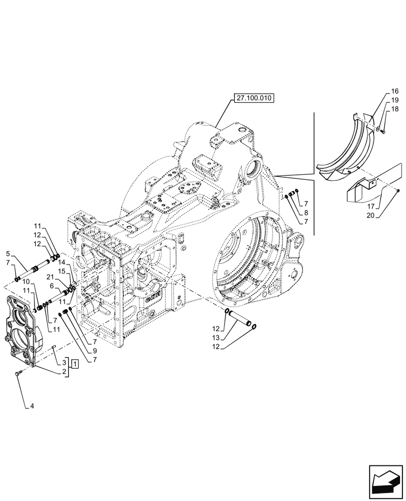 Схема запчастей Case IH OPTUM 270 CVT - (27.100.030) - VAR - 391138, 758022, 758870, 759053 - REAR, TRANSMISSION HOUSING, COVERS (27) - REAR AXLE SYSTEM