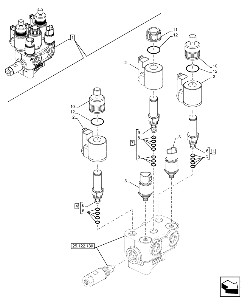 Схема запчастей Case IH OPTUM 270 CVT - (55.040.010) - VAR - 758795, 758796 - FRONT AXLE, HYDRAULIC SYSTEM, VALVE, COMPONENTS (55) - ELECTRICAL SYSTEMS