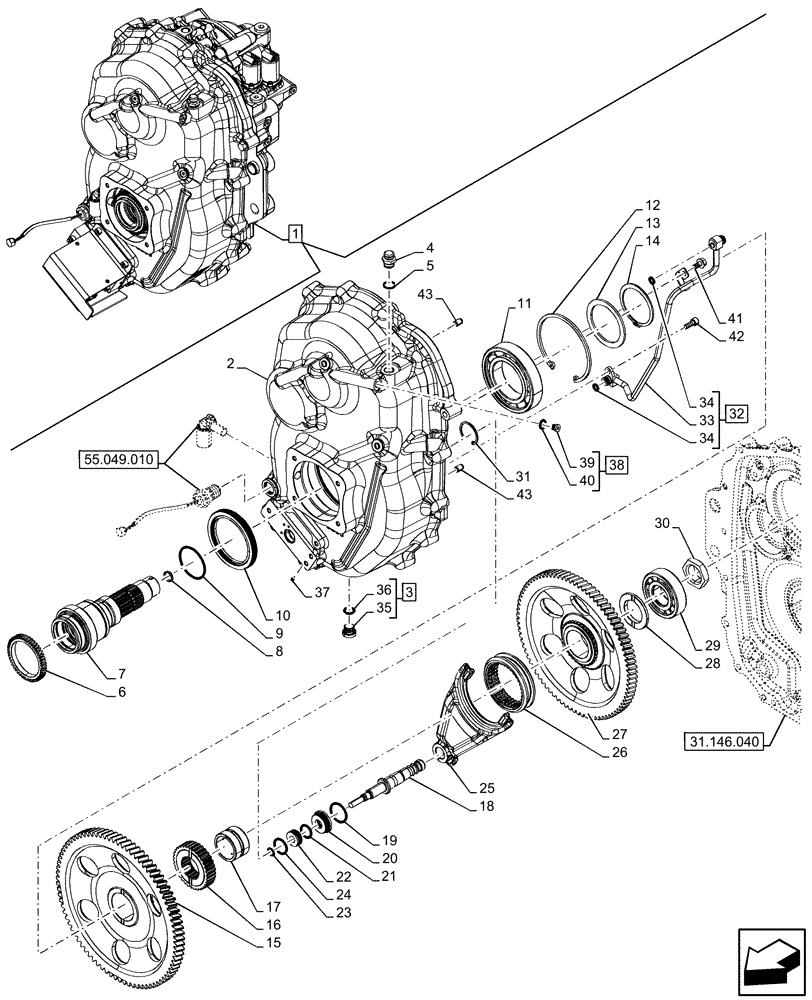 Схема запчастей Case IH OPTUM 300 CVT - (31.146.030) - VAR - 758772, 758773, 759307, 759308 - FRONT PTO, COMPONENTS (31) - IMPLEMENT POWER TAKE OFF