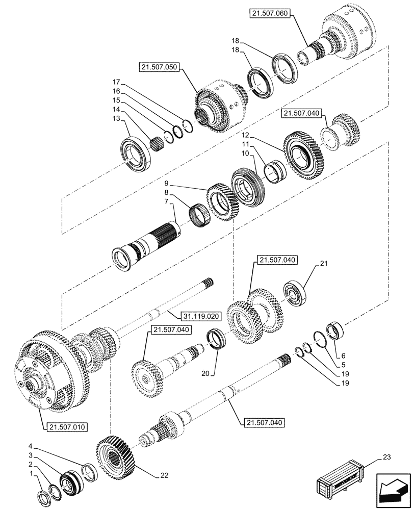 Схема запчастей Case IH OPTUM 270 CVT - (21.507.030) - VAR - 391138, 758022, 758870, 759053 - TRANSMISSION, DRIVEN SHAFT, RANGE GEAR (21) - TRANSMISSION