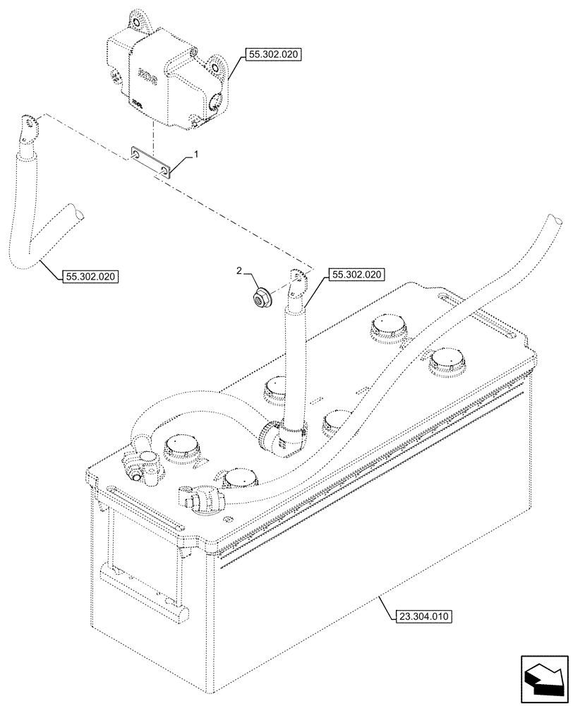 Схема запчастей Case IH FARMALL 120U - (55.302.030) - VAR - 391741 - BATTERY CABLES, W/O ISOLATOR (55) - ELECTRICAL SYSTEMS