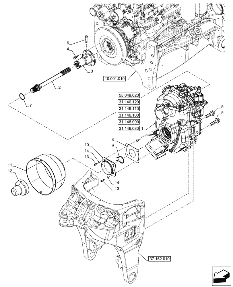 Схема запчастей Case IH OPTUM 270 CVT - (31.146.070) - VAR - 758770, 758771, 759305, 759306 - FRONT PTO (31) - IMPLEMENT POWER TAKE OFF