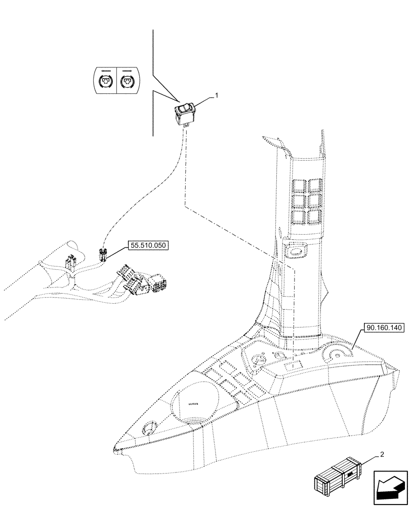 Схема запчастей Case IH OPTUM 300 CVT - (55.522.020) - VAR - 758770, 758771, 758772, 758773, 759305, 759306, 759307, 759308 - FRONT PTO SWITCH (55) - ELECTRICAL SYSTEMS