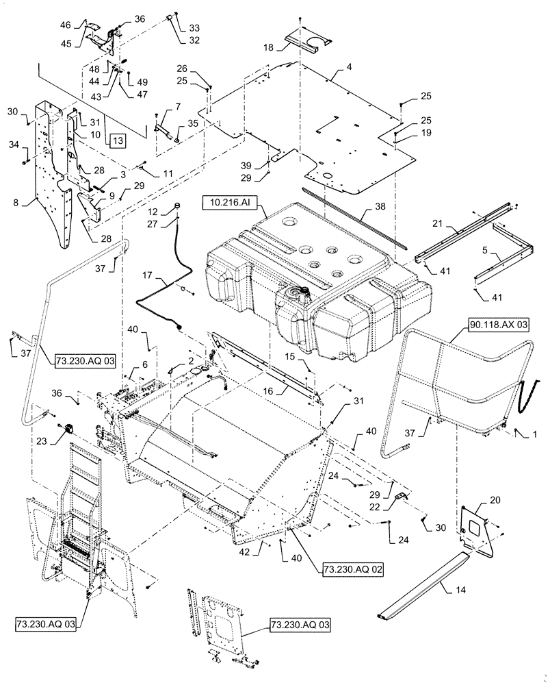 Схема запчастей Case IH 5140 - (73.230.AQ[01]) - REAR HOOD ASSY, TIER 4B (73) - RESIDUE HANDLING