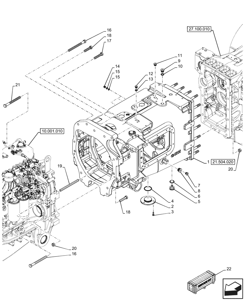 Схема запчастей Case IH OPTUM 300 CVT - (21.504.010) - VAR - 391138, 758022, 758870, 759053 - TRANSMISSION HOUSING (21) - TRANSMISSION