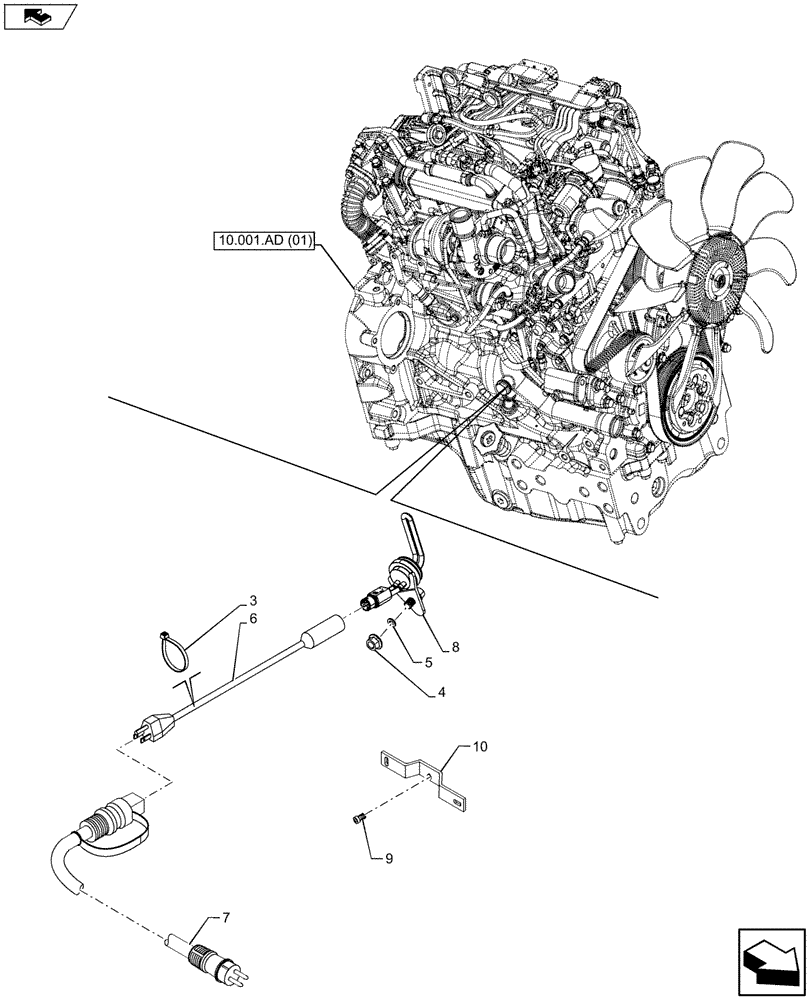 Схема запчастей Case IH FARMALL 115U - (88.100.55[04]) - DIA KIT, ENGINE, HEATER (230V) (88) - ACCESSORIES