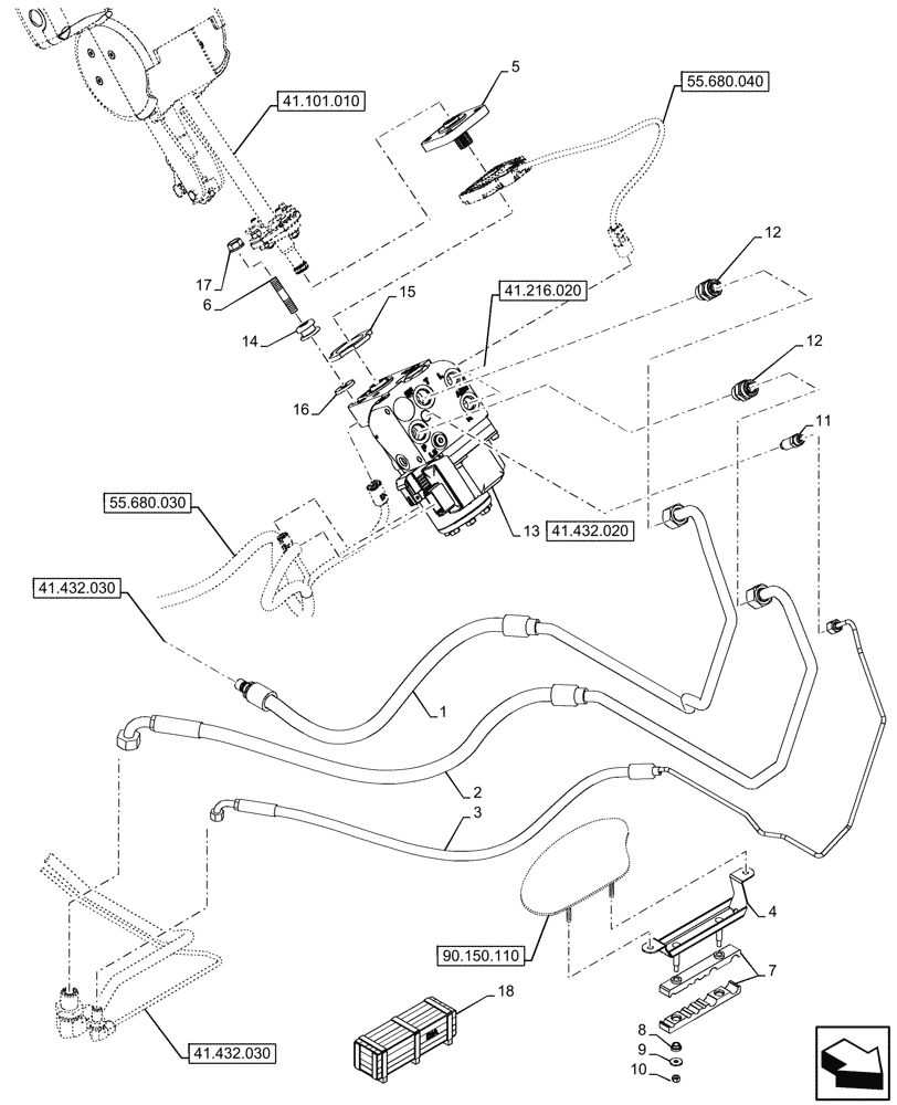 Схема запчастей Case IH OPTUM 300 CVT - (41.432.010) - VAR - 58802, 758803, 758804, 758805, 758806, 758807, 758871 - AUTOGUIDANCE, STEERING VALVE (41) - STEERING