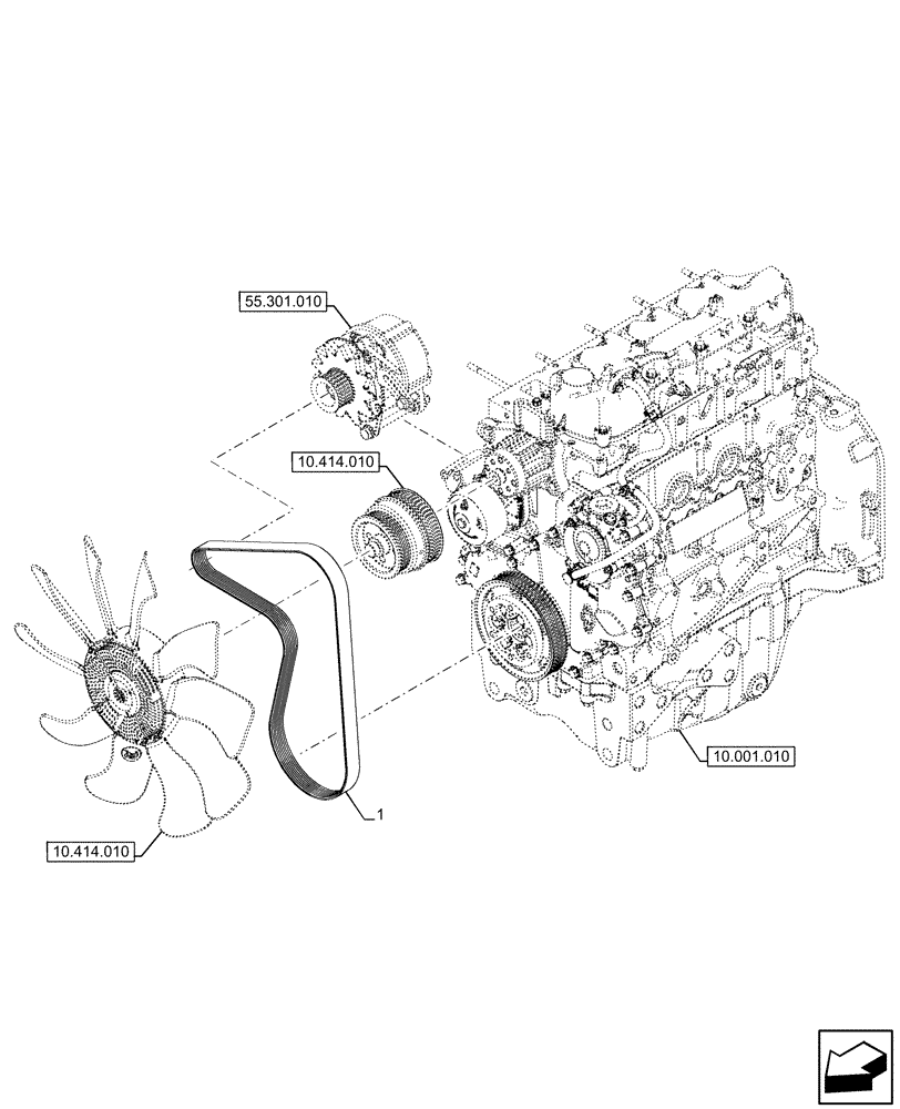 Схема запчастей Case IH FARMALL 110U - (10.414.020) - VAR - 391192 - ALTERNATOR (120A), BELT (10) - ENGINE