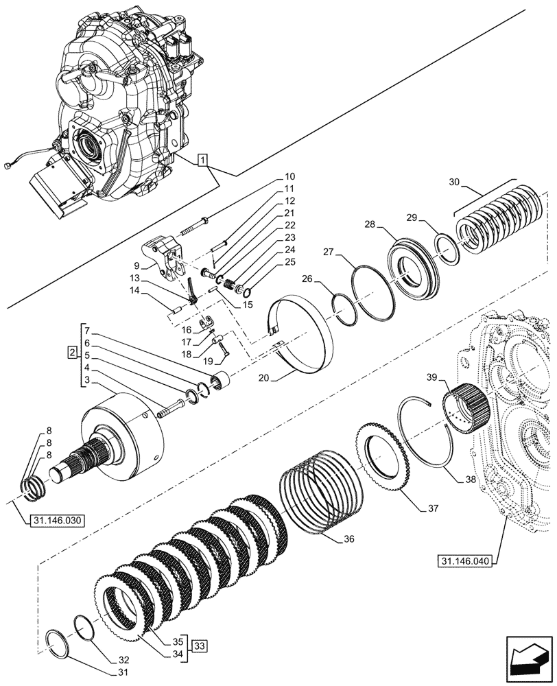 Схема запчастей Case IH OPTUM 270 CVT - (31.146.050) - VAR - 758772, 758773, 759307, 759308 - FRONT PTO, COMPONENTS (31) - IMPLEMENT POWER TAKE OFF