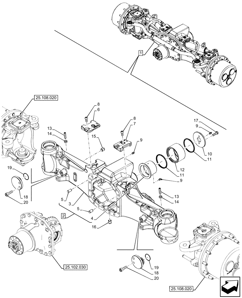 Схема запчастей Case IH OPTUM 300 CVT - (25.100.020) - VAR - 758795 - FRONT AXLE, HOUSING (25) - FRONT AXLE SYSTEM