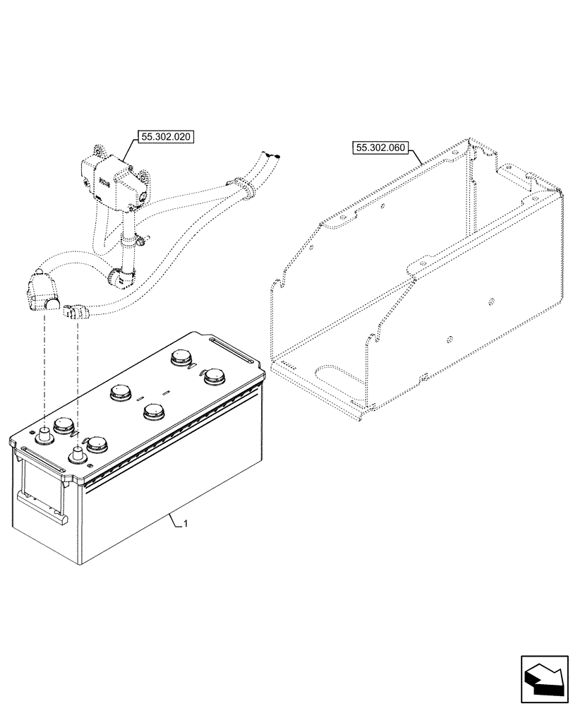 Схема запчастей Case IH FARMALL 120U - (55.302.010) - VAR - 334774, 391741 - BATTERY (140A) (55) - ELECTRICAL SYSTEMS