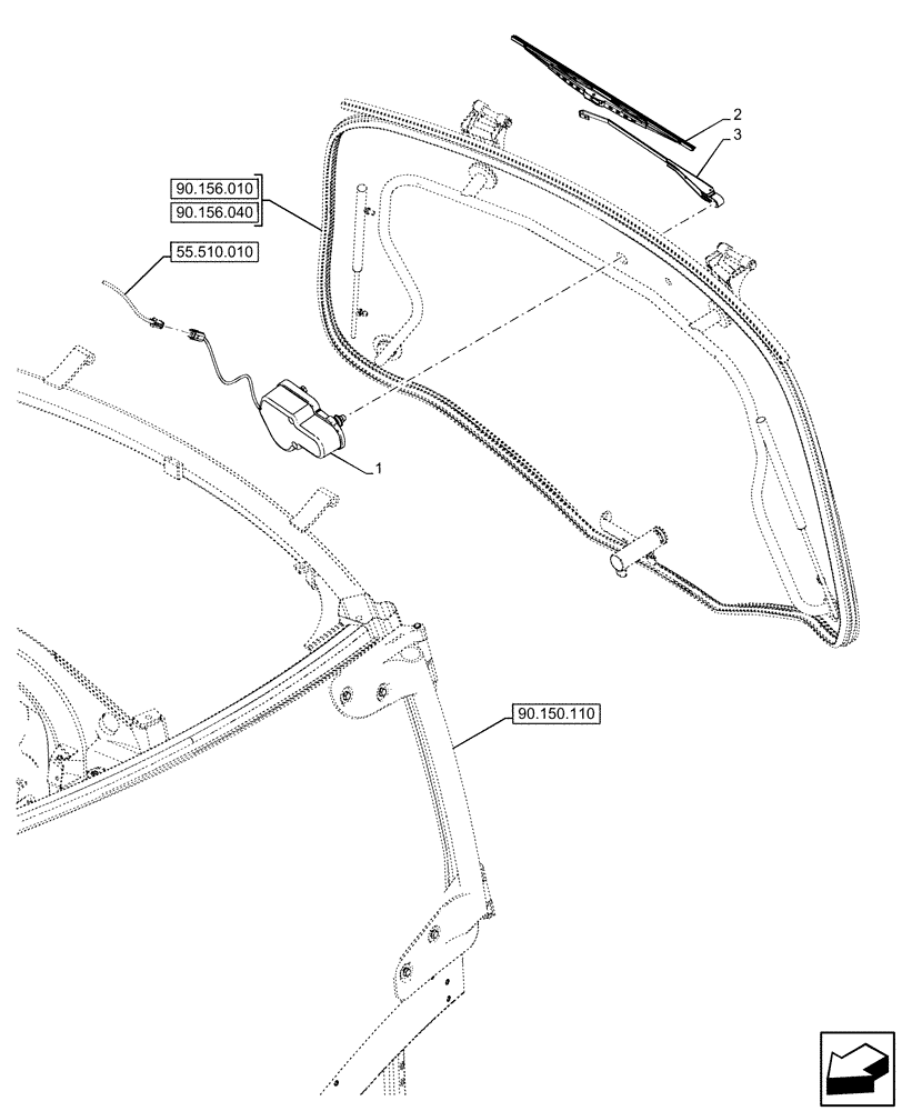 Схема запчастей Case IH OPTUM 300 CVT - (55.518.050) - WINDOW, REAR, WIPER ARM, MOTOR (55) - ELECTRICAL SYSTEMS