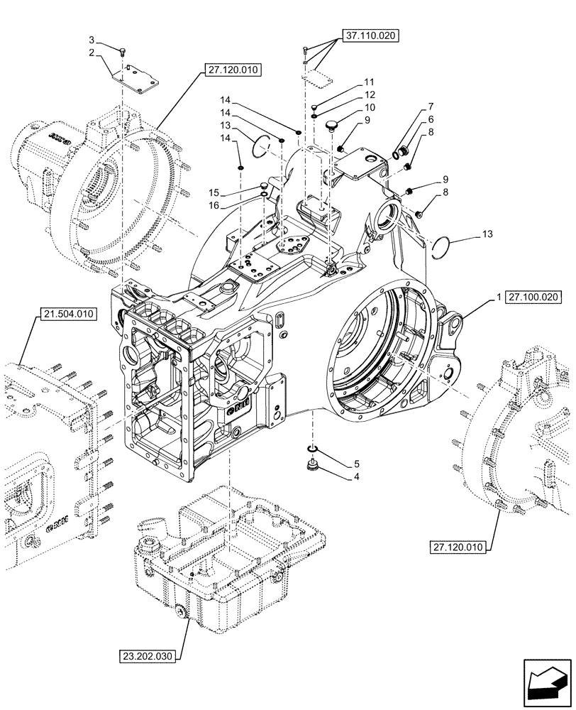 Схема запчастей Case IH OPTUM 270 CVT - (27.100.010) - VAR - 391138, 758022, 758870, 759053 - REAR, TRANSMISSION HOUSING (27) - REAR AXLE SYSTEM