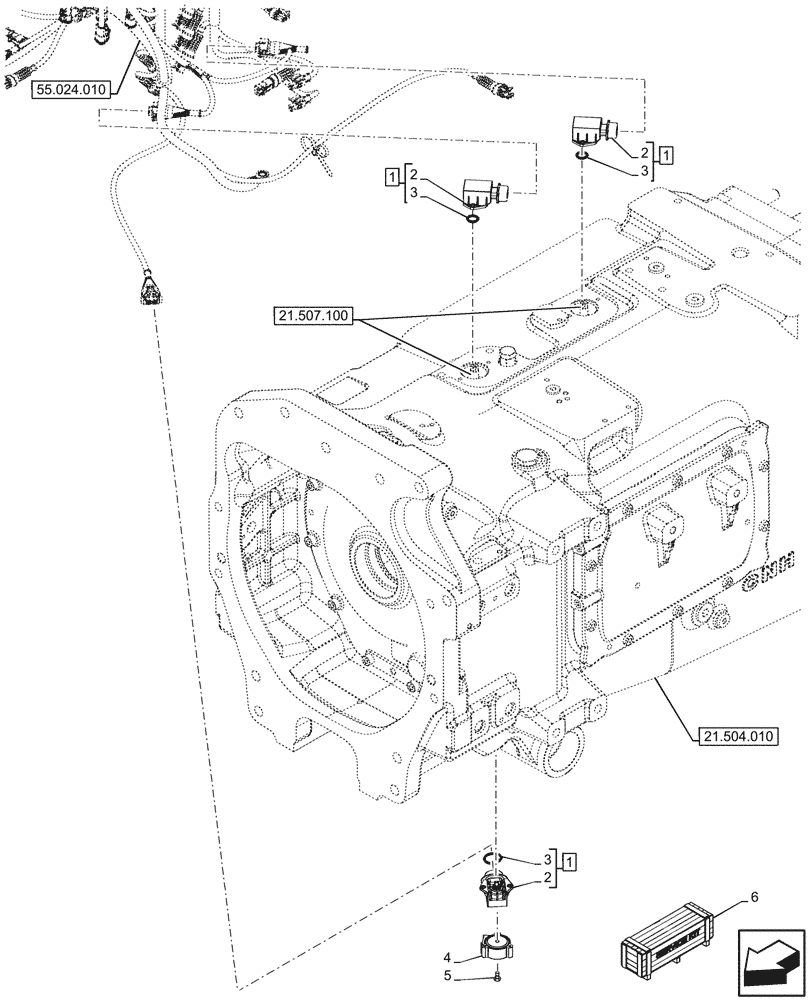 Схема запчастей Case IH OPTUM 270 CVT - (55.023.010) - VAR - 391138, 758022, 758870, 759053 - TRANSMISSION, POSITION, SENSOR (55) - ELECTRICAL SYSTEMS