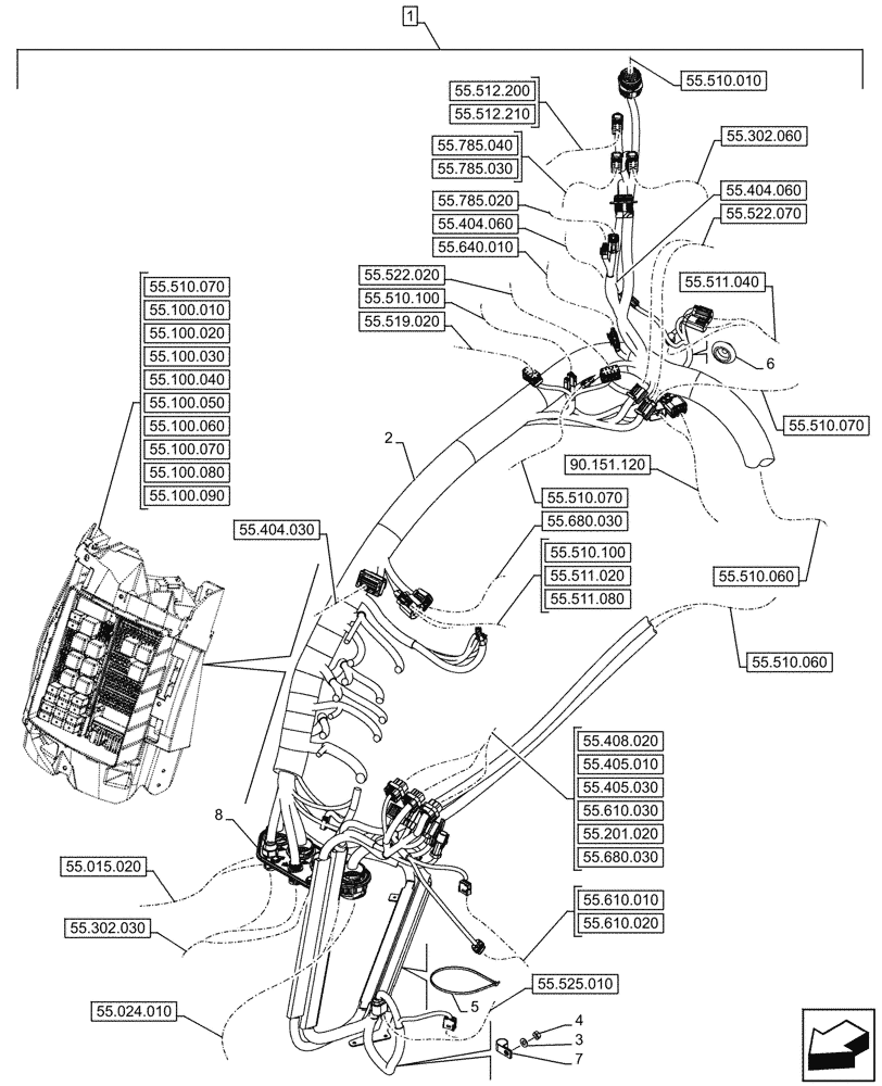 Схема запчастей Case IH OPTUM 270 CVT - (55.510.050) - CAB MAIN WIRE HARNESS (55) - ELECTRICAL SYSTEMS