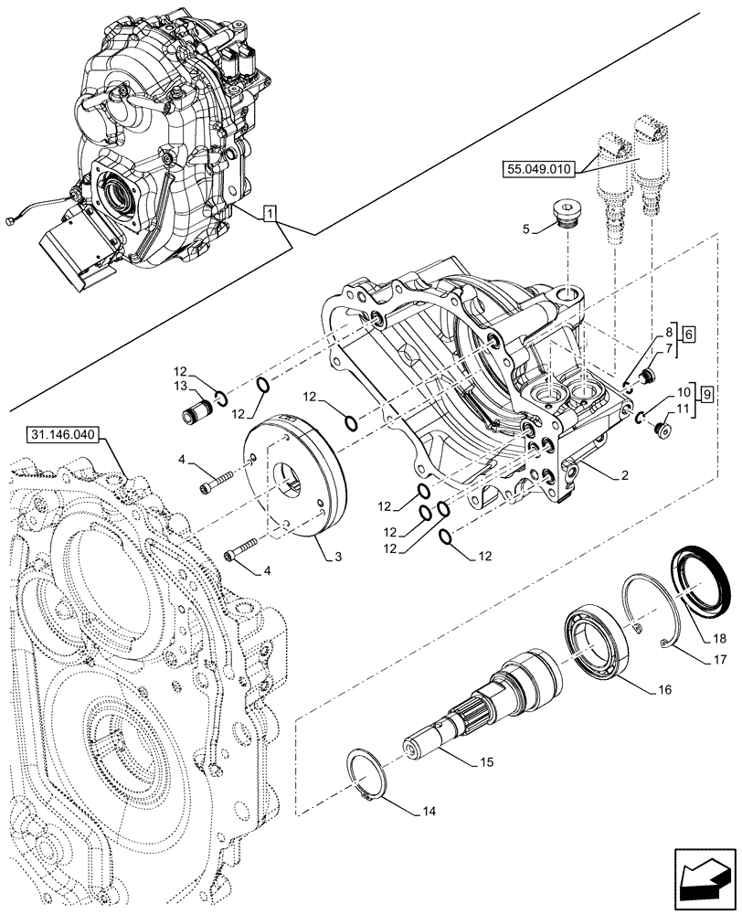 Схема запчастей Case IH OPTUM 270 CVT - (31.146.060) - VAR - 758772, 758773, 759307, 759308 - FRONT PTO, COMPONENTS (31) - IMPLEMENT POWER TAKE OFF