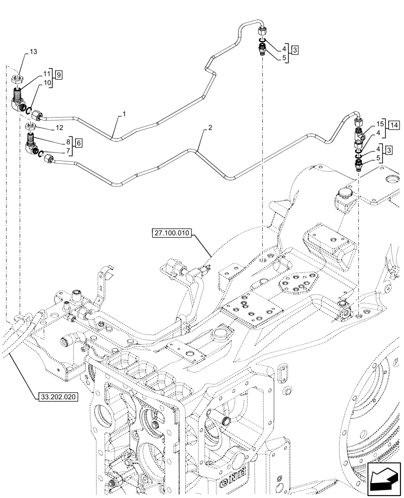 Схема запчастей Case IH OPTUM 270 CVT - (33.202.100) - VAR - 391138, 758022, 758870, 759053 - BRAKE LINE, TRANSMISSION (33) - BRAKES & CONTROLS