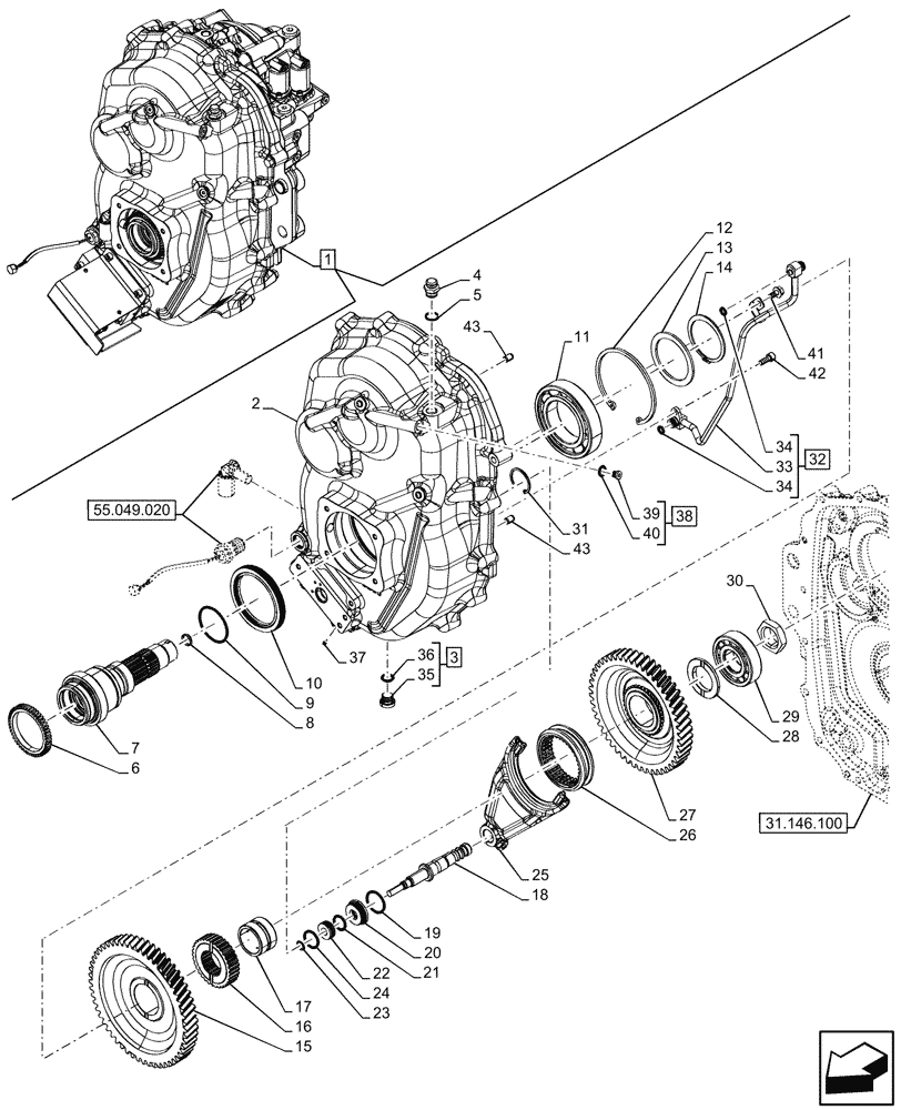 Схема запчастей Case IH OPTUM 300 CVT - (31.146.090) - VAR - 758770, 758771, 759305, 759306 - FRONT PTO, COMPONENTS (31) - IMPLEMENT POWER TAKE OFF