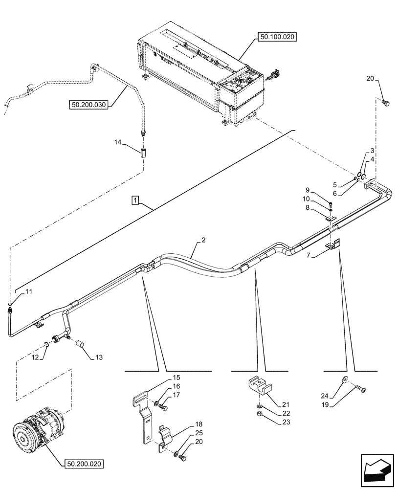 Схема запчастей Case IH OPTUM 270 CVT - (50.200.050) - AIR CONDITIONING, LINE (50) - CAB CLIMATE CONTROL