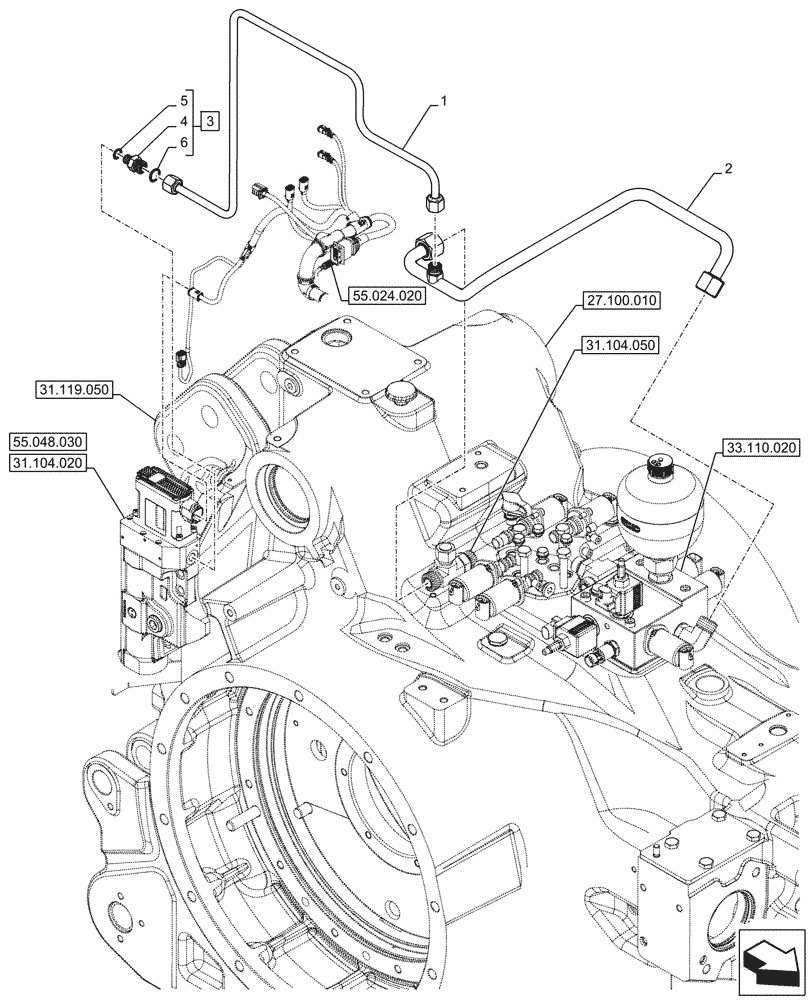 Схема запчастей Case IH OPTUM 300 CVT - (31.104.010) - VAR - 391138, 758022, 758870, 759053 - REAR PTO, ELECTROHYDRAULIC ENGAGEMENT, LUBRICATION LINE (31) - IMPLEMENT POWER TAKE OFF