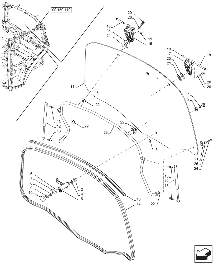 Схема запчастей Case IH OPTUM 270 CVT - (90.156.040) - CAB, WINDOW, REAR, HEATED GLASS (90) - PLATFORM, CAB, BODYWORK AND DECALS