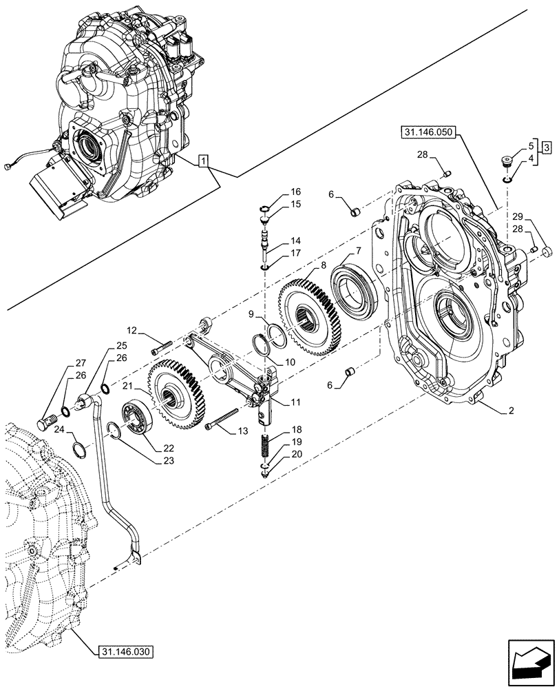 Схема запчастей Case IH OPTUM 270 CVT - (31.146.040) - VAR - 758772, 758773, 759307, 759308 - FRONT PTO, COMPONENTS (31) - IMPLEMENT POWER TAKE OFF