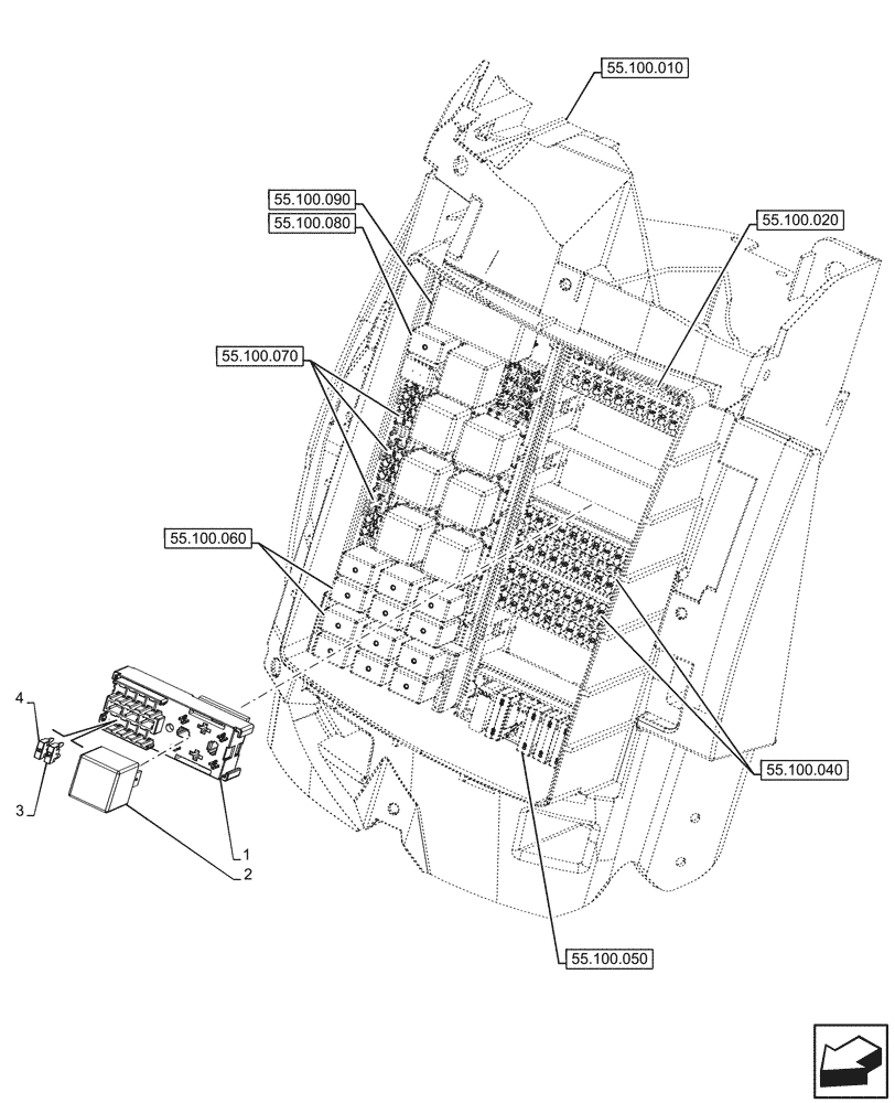 Схема запчастей Case IH OPTUM 270 CVT - (55.100.030) - RELAY, FUSE BOX (55) - ELECTRICAL SYSTEMS
