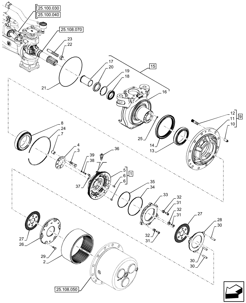 Схема запчастей Case IH OPTUM 270 CVT - (25.108.060) - VAR - 758796 - FRONT AXLE, W/ FRONT BRAKES, STEERING KNUCKLE (25) - FRONT AXLE SYSTEM