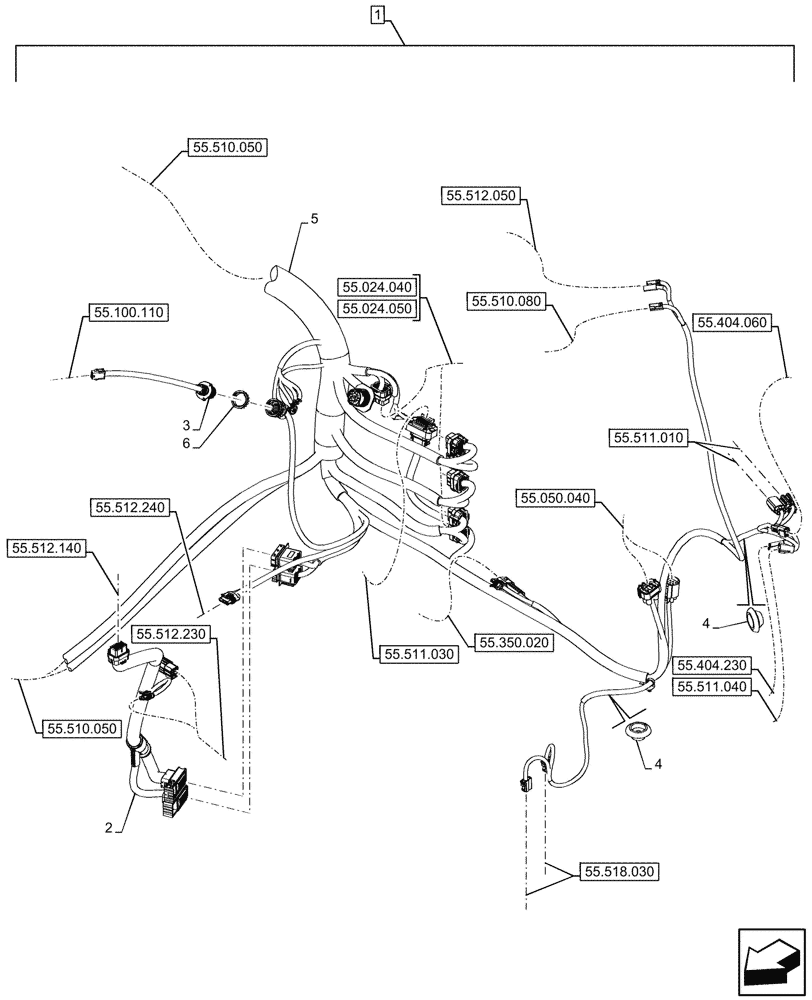 Схема запчастей Case IH OPTUM 270 CVT - (55.510.060) - CAB MAIN WIRE HARNESS (55) - ELECTRICAL SYSTEMS