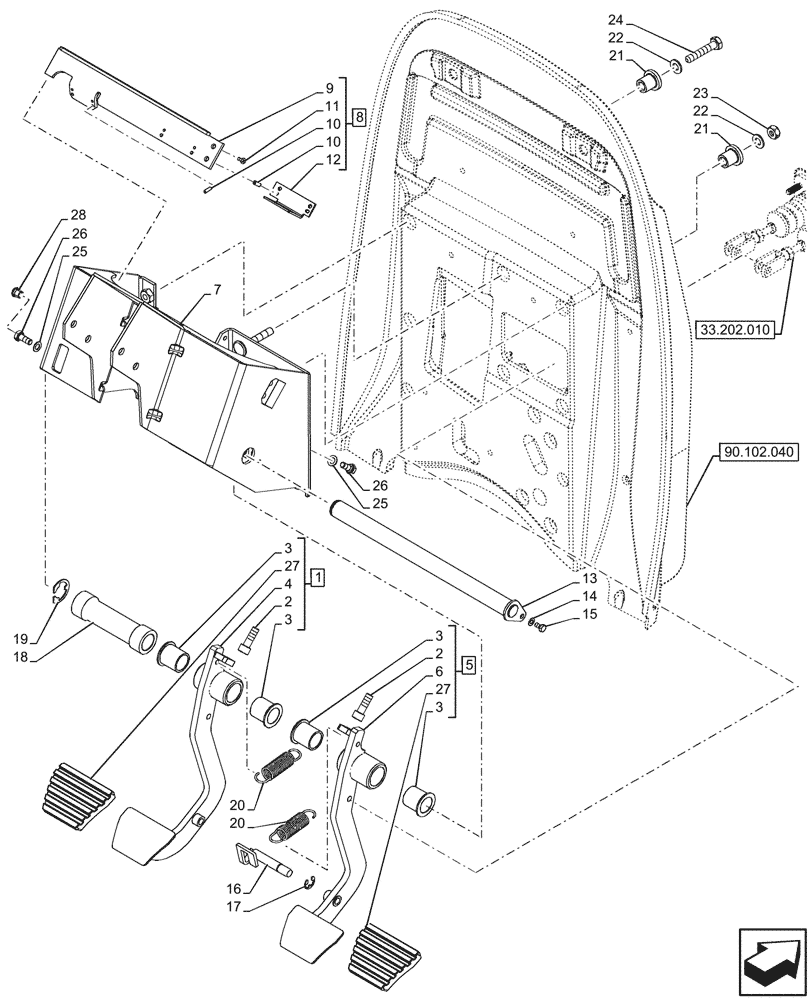 Схема запчастей Case IH OPTUM 270 CVT - (33.202.050) - VAR - 758802, 758803, 758804, 758805, 758806, 758807, 758871 - BRAKE, PEDAL (33) - BRAKES & CONTROLS