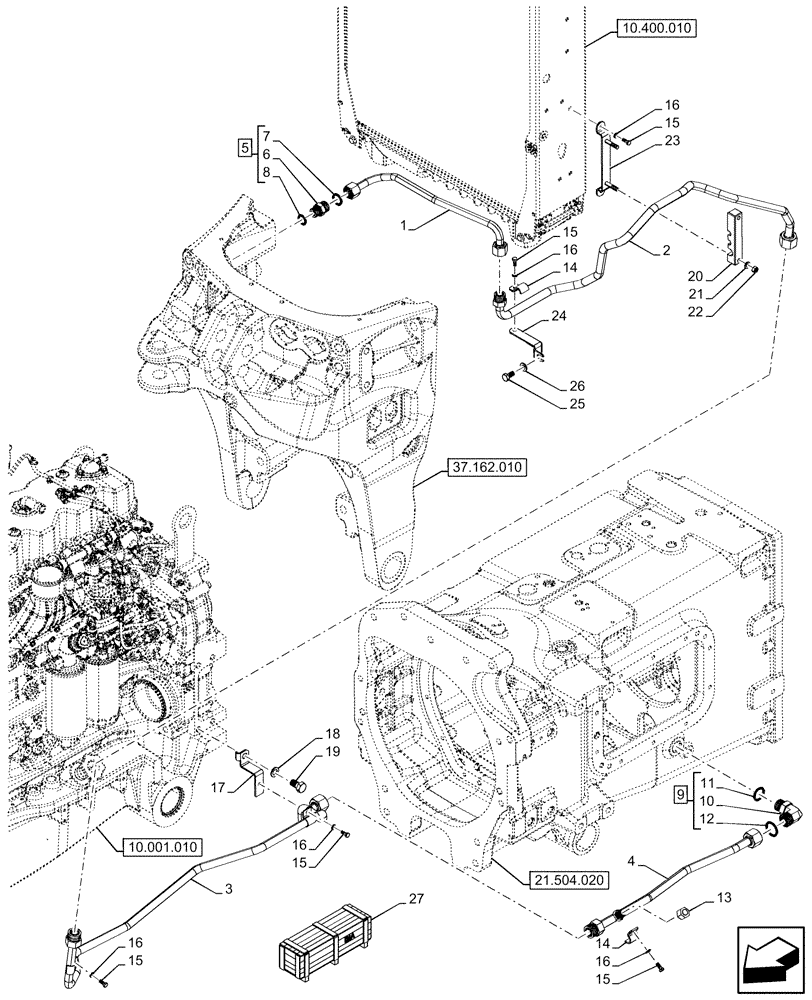 Схема запчастей Case IH OPTUM 270 CVT - (31.142.010) - VAR - 758769, 759304 - RETURN LINE, W/O FRONT PTO (31) - IMPLEMENT POWER TAKE OFF