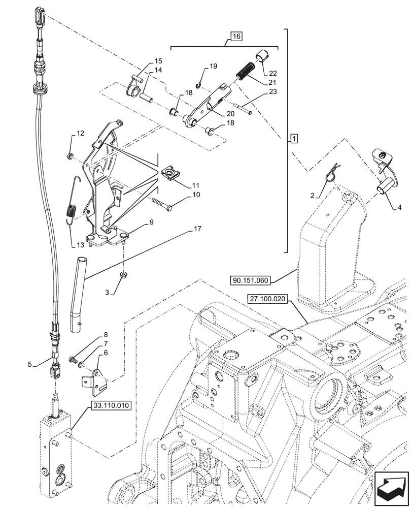 Схема запчастей Case IH OPTUM 270 CVT - (33.110.040) - PARKING LOCK, LEVER (33) - BRAKES & CONTROLS