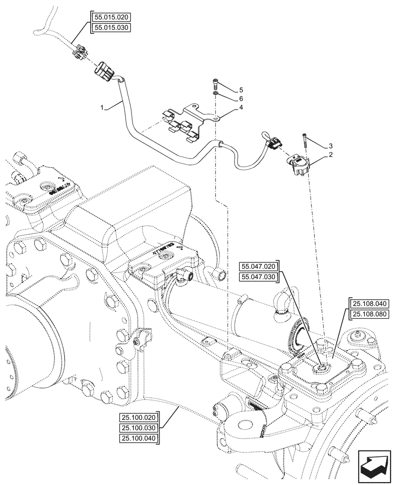 Схема запчастей Case IH OPTUM 270 CVT - (55.047.040) - VAR - 758795, 758796 - FRONT AXLE, POSITION, SENSOR (55) - ELECTRICAL SYSTEMS