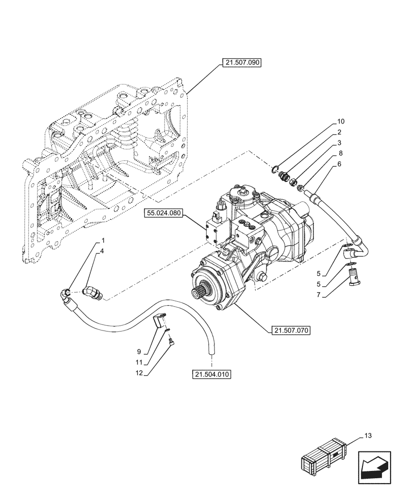 Схема запчастей Case IH OPTUM 270 CVT - (21.507.080) - VAR - 391138, 758022, 758870, 759053 - TRANSMISSION, HYDROSTATIC PUMP, LINE (21) - TRANSMISSION